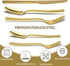Gold Silverware Set, Briout 40 Piece Stainless Steel Flatware Cutlery Set Service for 8 Luxury Square Tableware Thick Knife Fork Spoon for Home Kitchen Restaurant Wedding, Mirror Polished