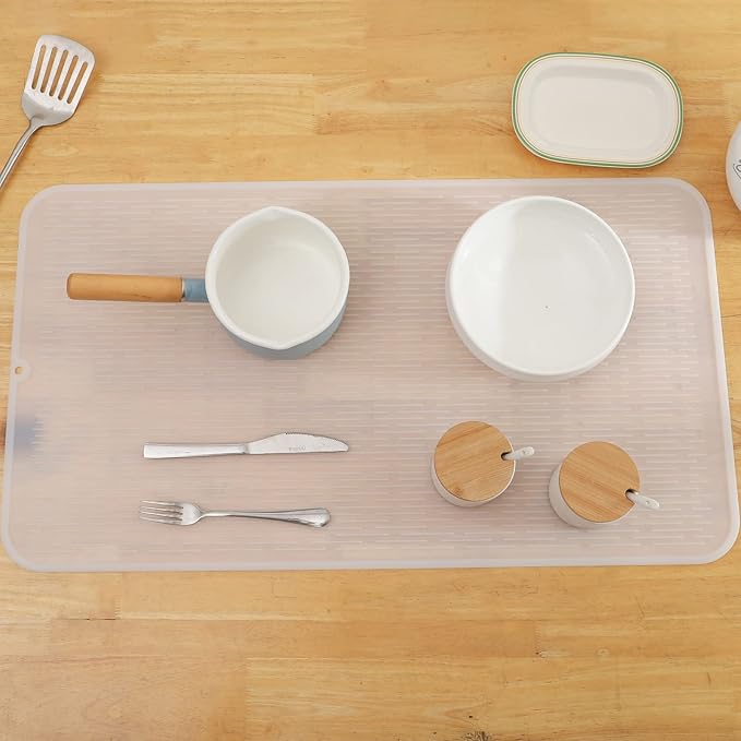 MicoYang Silicone Dish Drying Mat for Multiple Usage,Easy clean,Eco-friendly,Heat-resistant Silicone Mat for Kitchen Counter or Sink,Refrigerator or Drawer Liner Translucent 4XL 32 inches x 18 inches