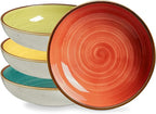 ONEMORE Pasta Bowls 30 Ounce Porcelain Salad Bowls Shallow Bowls for Pasta Set of 4 Shallow Bowl Plates, Microwave & Dishwasher Safe, Assorted Color