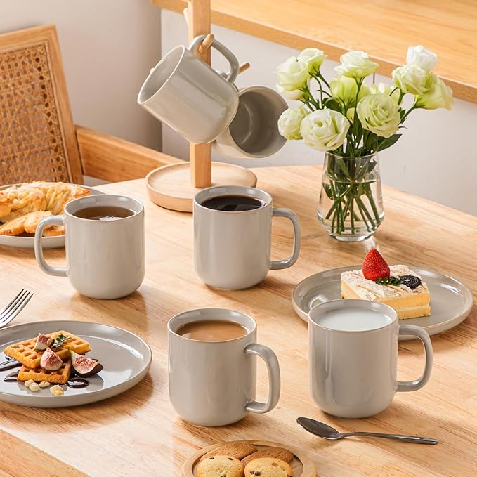 vancasso 16 oz Coffee Mugs Set of 6, Large Ceramic Mug with Handle, Unique Glaze Coffee Cups for Latte, Cappuccino & Hot Cocoa, Dishwasher & Microwave Safe, Gray, Series PLAYA