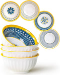 Yeacccng Bohemian Cereal Bowls Set of 4, 27 Oz Ribbed Exterior Ceramic Bowls, 6.14 Inch Lead-Free Scratch-Resistant for Soup/Cereal/Oatmeal/Pasta/Fruit, Dishwasher & Microwave Safe
