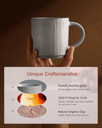 famiware Coffee Mug Set for 4, Star 12 oz Catering Mugs Cup Set with Handle for Coffee, Tea, Cocoa, Milk - Ceramic Stoneware Drinkware Set, Matte Grey
