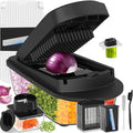 12 Blade All-in-1 Vegetable Chopper Mandoline Slicer with Container, Spiralizer with Containers, Food Chopper, Onion Chopper, Veggie Cutter for Salad, Kitchen Gadgets Accessories Essentials, Black