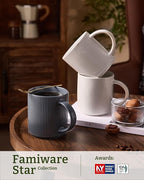 famiware Coffee Mug Set for 4, Star 16 oz Catering Mugs Cup Set with Handle for Coffee, Tea, Cocoa, Milk - Ceramic Stoneware Drinkware Set, Matte White + Matte Black