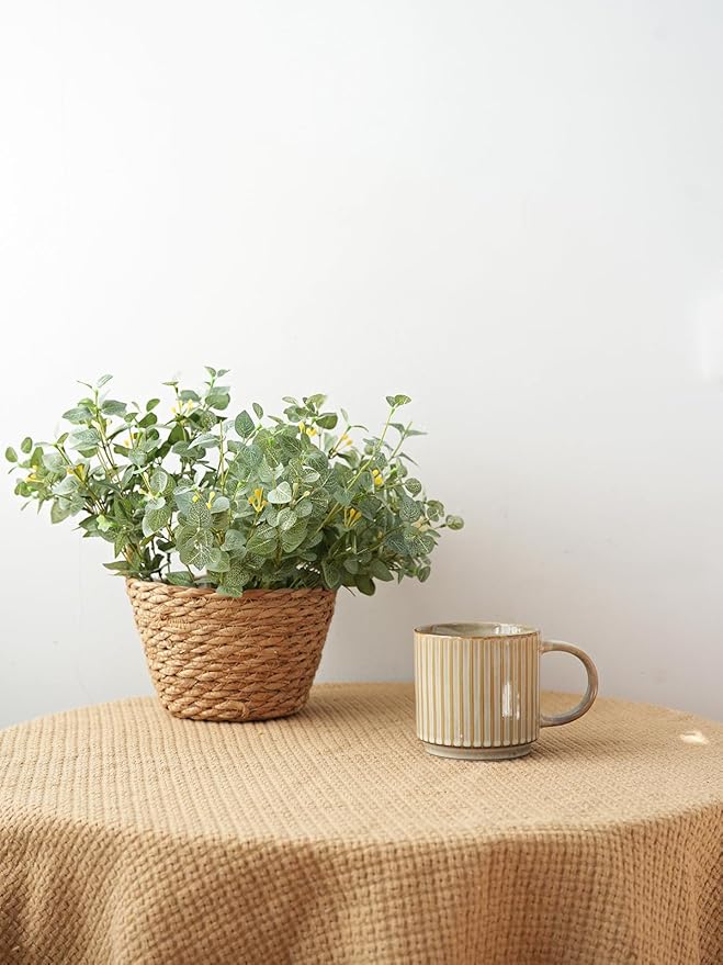 Bosmarlin Stackable Ceramic Coffee Mug Set of 4, 16 Oz, Coffee Cups, Microwave Safe, Unique Reactive Glaze (Beige, 16 Oz)