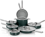 Ninja Ceramic Pro 14-Piece Cookware Set, Non-Stick Pots & Pans Set with Glass Lids, Nontoxic, PTFE Free, Ceramic Coated, Oven Safe, All Stovetops & Induction Compatible, British Racing Green CW39011GN