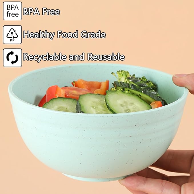 Unbreakable Wheat Straw Cereal Bowls Set of 4, 24 OZ Microwave and Dishwasher Safe Lightweight Soup and Salad Bowl Sets, Reusable Dessert Bowls for Rice, Pasta, Snack, Fruit, BPA Free (Green)