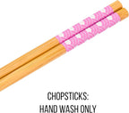 Silver Buffalo Sanrio Hello Kitty Pink and Gold Japanese Pattern with Flowers Ceramic Ramen Noodle Rice Bowl with Chopsticks, Microwave Safe, 30 Ounces