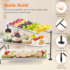 Lifewit 3 Tier Serving Tray, 36 x 17 cm/14 x 6.5 White Plastic Tiered Food Serving Platters, Rotating Tiered Tray Stand for Party with Black Collapsible Metal Stand, Dessert Table Stands for Cookies