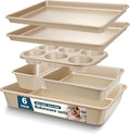 Baking Pans Set, Nonstick Stackable Bakeware Sets, Oven Pans for Cooking, AIVIKI 6 Pieces Baking Sheets Set Including Cookie Sheet, Deep Roaster Pan, Square Pan, Loaf Pan, Muffin Pan, Carbon Steel