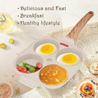 Egg Pan Fried Egg Pan, Egg Frying Pan with Lid Nonstick 4 Cups Pancake Pan Aluminium Alloy Cooker for Breakfast, Gas Stove & Induction Compatible (White)