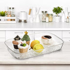 Lyellfe 4 Pack Clear Serving Tray, 15 x 10 Inch Deep Serving Platter, Spill Proof Decorative Coffee Table Perfume Tray for Bathroom, Dining Table, Vanity Cabinet