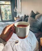 Mora Ceramic Large Latte Mug Set of 4, 16oz - Microwavable, Porcelain Coffee Cups With Big Handle - Modern, Boho, Unique Style For Any Kitchen. Microwave Safe Stoneware - Earl Grey