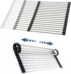 CHIRISEN Expandable Large Roll Up Dish Drying Rack, Foldable Over The Sink Dish Drying Rack, Rolling Dish Drainer Stainless Steel Roll Rack for Kitchen Sink Counter (Black, 21.25x12.79)