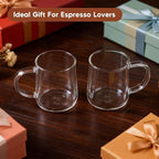 Glass Espresso Cups Set of 2, 5.4 oz Clear Espresso Shots Cup with Handle, Small Coffee Cups Glasses Mugs, Demitasse Cups, Cappuccino Cup, Suit for Espresso Machine, Microwave Dishwasher Safe