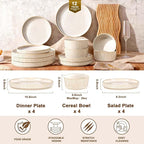 Reactive Glaze Ceramic Plates and Bowls Sets for 4, Stoneware Dinnerware Sets, Housewarming Gifts, Chip Resistant Microwave Dishwasher Safe, 12 Pcs Dish Set White