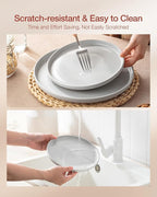 Famiware Milkyway Stoneware Dinnerware Sets with Pasta Bowls, Service for 6 (24 Pieces), Plates and Bowls Sets -Scratch Resistant, Microwave and Dishwasher Safe Dishes Set, Light Gray