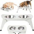 MalsiPree Elevated Dog Bowls for Small Dogs - 6.5" Raised Dog Bowl Stand with Splash Guard - Portable Folding Pet Feeding Station with 2 Stainless Steel Bowls - Dog Birthday & Adoption Gift, White