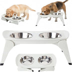 MalsiPree Elevated Dog Bowls for Small Dogs - 6.5" Raised Dog Bowl Stand with Splash Guard - Portable Folding Pet Feeding Station with 2 Stainless Steel Bowls - Dog Birthday & Adoption Gift, White