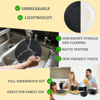 Wheat Straw Dishes Set 40 PCS,Service for 8,Unbreakable and Ruseable Plastic Dinnerware Sets,Dessert Plates,Drinking Glasses,Dishwasher & Microwave Safe Dinner Plates for Kitchen,Camping,Dorm（Black）