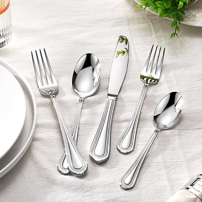 Lazycorner Silverware Set for 4, 20-Piece 18/10 Stainless Steel Flatware Set, Mirror Polished Modern Cutlery Set include Fork Knife Spoon Set(Dishwasher Safe)