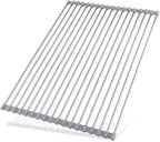 Hhyn Roll Up Dish Drying Rack 20.5"(L) x 13.8"(W) - Stainless Steel and Silicone Dish Drying Mat Over The Sink Foldable Drain Rack Multipurpose Dish Drainer Extra Large, Gray