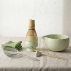Matcha Whisk Set- 7 Piece Complete Japanes Matcha Set with Ceramic Matcha Bowl (Chawan), Bamboo Whisk (Chasen), Sifter, Whisk Holder, Macha Scoop(Chashaku) & Accessories - Green