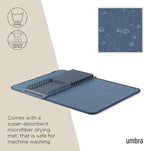 Umbra Udry Dish Rack and Microfiber Drying Mat – Space-Saving Design Folds Up for Easy Storage, Basic Rack, Slate Blue