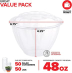Stock Your Home Plastic Bowls with Lids (50 Count) 48 Oz. Disposable To-Go Containers – Large Airtight Bowls for Dinner or On-the-Go Meals