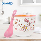 Silver Buffalo Sanrio Hello Kitty Apples and Cinnamon Ceramic Ramen Noodle Rice Bowl with Chopsticks and Spoon, Microwave Safe, 20 Ounces