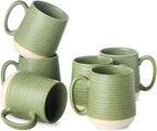 HASENSE Coffee Mugs, 15oz Ceramic Coffee Mugs Set of 6, Large Coffee Cups with Handle for Cocoa, Latte, Tea and Hot Chocolate, Coffee Mugs for Men and Women, Microwave and Dishwasher Safe, Green
