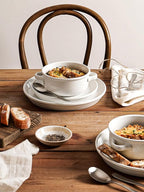 LE TAUCI Soup Bowls with Handles - 22 oz Lead-Free Ceramic French Onion Crocks, Oven and Microwave Safe, Heat-Resistant Design, Stackable, Dishwasher Safe, Set of 4, White