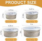 Ceramic Mixing Bowls with Lids Set of 4, Embossed Nesting Storage Bowls for Cooking, Serving, Salad, Popcorn etc, Microwave and Dishwasher Safe, Baking Dishes 12/16/28/40 oz (Gray)