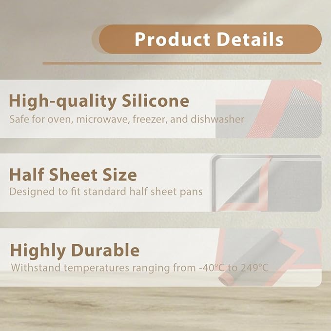 Silicone Baking Mat Nonstick Food Safe Tray Pan Liners Perfect Bakeware for Making Cookies, Macarons, Bread and Pastry (11x15"/ 4 Pack)