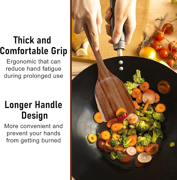 Unokit Cooking Utensils Set for Kitchen - 8 Piece Nonstick Natural Teak Wooden Spoons for Cooking, Comfort Grip Kitchen Utensils Set, Teak Wooden Utensil Set with Holder and Spoon Rest
