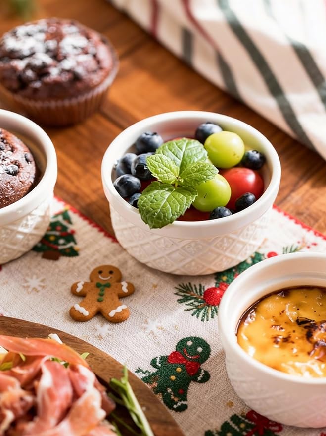 12 oz Ramekin Oven Safe, Creme Brulee Ramekins with Lids, Small White Ceramic Ramekin, Mini Baking Bowls with Cover Set of 4, Ramekins Assorted Sizes