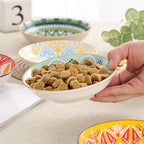Ceramic Cat Bowls Set of 6 - Colorful/White Cute Shallow Cat Dishes - 5.75-Inch, Whisker Friendly and Wide - Microwave & Dishwasher Safe - 5.3 oz (250 ml) （Colorful 2 ）