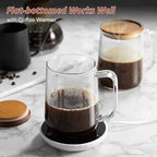 Glass Coffee Mugs, 20 oz Glass Coffee Cups with Acacia Wood Lids, Clear Borosilicate Glass Mugs with Handles for Cappuccino, Tea, Latte, Hot/Cold Beverages, Wine, Americano, Set of 2