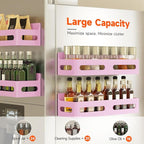4 Pack Strong Magnetic Spice Rack for Refrigerator, Multipurpose Magnetic Shelf for Fridge with 4 Hooks for kitchen and Bathroom Organization, Pink