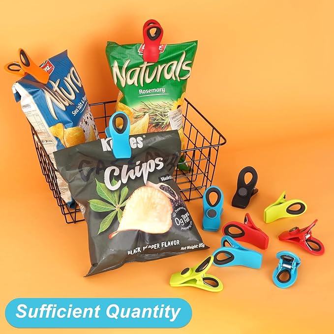 30 Pack Chip Clips Bag Clips, Multicolor Magnetic Clip for Food and Other Packages, Multipurpose Refrigerator Magnet Clip, Office Paper Clamps