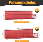 Magnetic Spice Rack for Refrigerator, 4 Pack 100% Metal Strong Magnet Fridge Shelves, Space Saving Spice Organizer, No Drilling Moveable Home Kitchen Laundry Room Storage Organization, Red