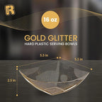 R-kay 6 Pack Gold Glitter Plastic Serving Bowls -16 Oz Gold Plastic bowls 16 Oz - Disposable Serving Bowls Heavy Duty For Weddings Catering And Birthday parties