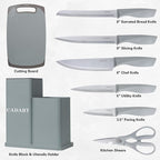 19 PCS Kitchen Cooking Utensils Set, 11 Pieces Silicone Cooking Utensils Set 6 Pieces Sharp Stainless Steel Gray Knife Set with 1 Piece Cutting Board, Ideal for Apartment