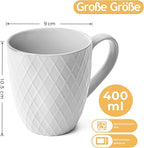MIAMIO - Coffee Mugs set of 6 / Coffee Cups - 6 x 14 Oz Ceramic Mugs - Large Coffee Mugs - Microwave & Dishwasher safe - Palmanova Collection (White)