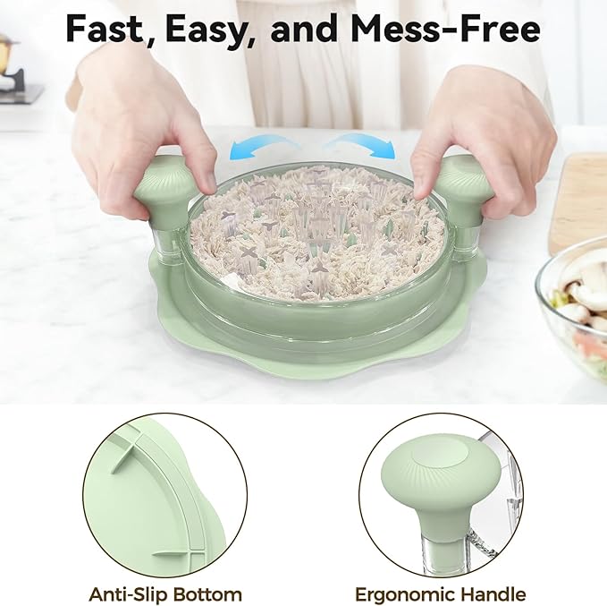 10" Pro Chicken Shredder Tool Twist Large for Kitchen, BPA-Free Food-Safe Meat Grinder, Visible Chicken Breast Meat Shredder with Strong Anti-Slip Bottom & Ergonomic Handle, Green