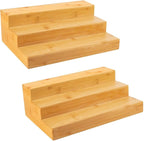 Bamboo Spice Rack Organizer for Cabinet 3 Tier Countertop Step Spice Shelf for Kitchen Storage and Organizer (2 Pack, Cabinet)