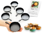 KUHA Small Cast Iron Skillet Set | Pre-Seasoned Mini Cast Iron Skillets for Cookies, Eggs & Desserts | For Baking & Serving | 6 Silicone Trivets & Scraper Included | 4", Set of 6