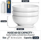 DELLING 60 Oz Large Serving Bowls Set of 3, 8 Inch White Ceramic Mixing Bowls - Soup Salad Pasta Ramen Bowls for Kitchen, Microwave Dishwasher Safe, Porcelain
