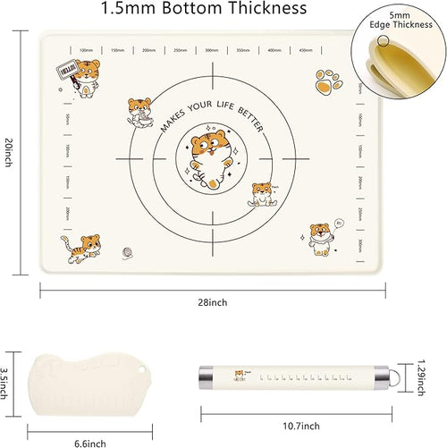 28x20 Inch Extra Thick Silicone Pastry Board, Silicone Baking Mat with Measurements, Non-slip Silicone Mat, Kneading Counter Mat, Non-Stick Dough Mat with Edge Heightening