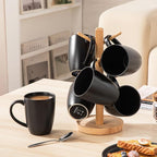 vancasso PLAYA Ceramic Coffee Mug Set of 6, 16 Oz Tea Cups with Handle for Latte, Tea, Cappuccino, Milk, Cocoa, Microwave&Dishwasher Safe, Black